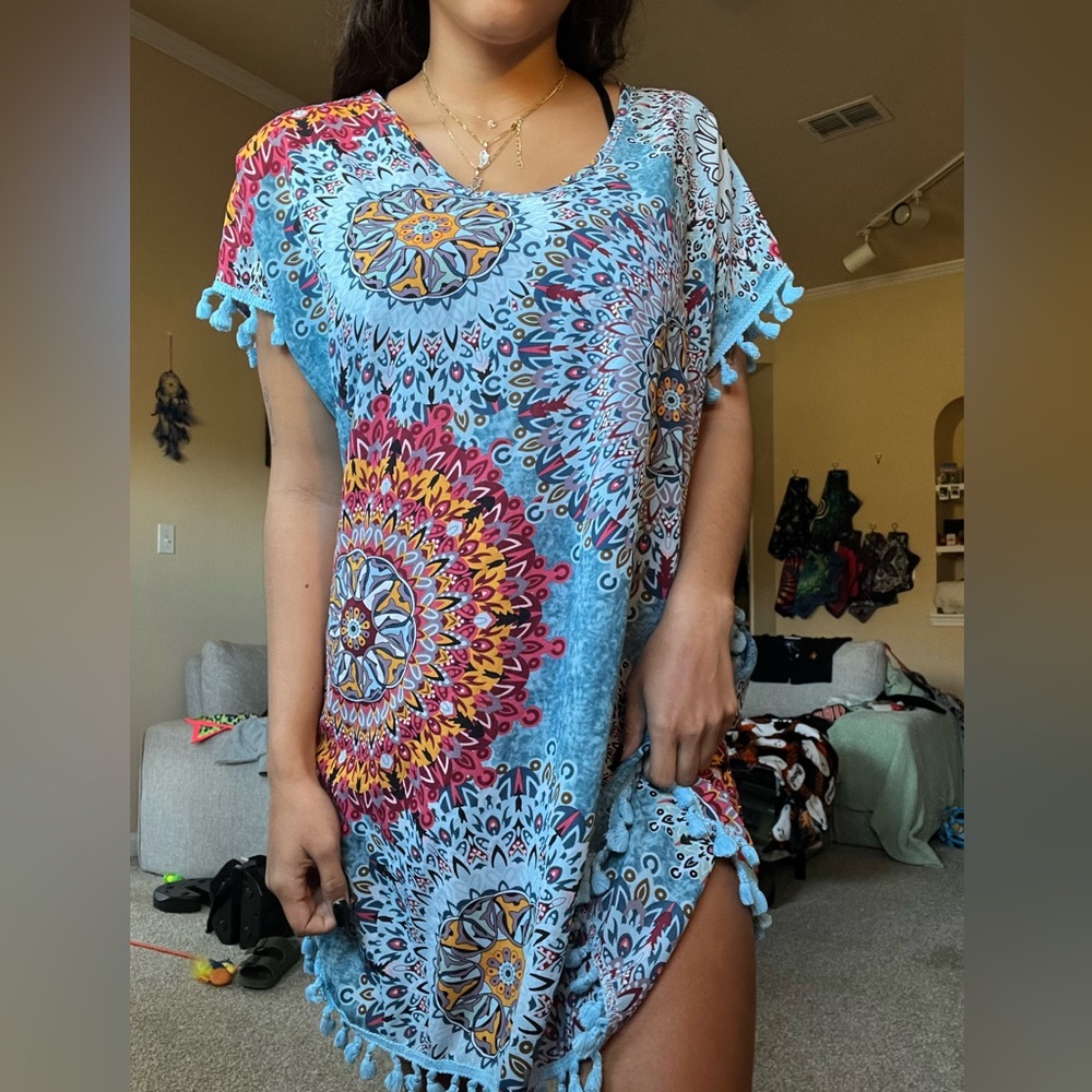 Yincra - Multicolored mandala patterned lightweight dress w/frills